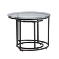Nesting Coffee Table Set of 2 600mm Round Glass Metal Frame