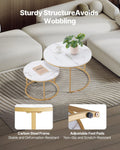 Nesting Coffee Table Set 2 700mm Round White Gold Metal Frame Living Room