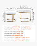 Nesting Coffee Table Set 2 700mm Round White Gold Metal Frame Living Room
