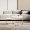 Nesting Coffee Table Set 2 700mm Round White Gold Metal Frame Living Room
