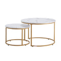 Nesting Coffee Table Set 2 700mm Round White Gold Metal Frame Living Room