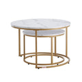 Nesting Coffee Table Set 2 700mm Round White Gold Metal Frame Living Room