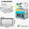 Knob 3L Ultrasonic Cleaner 40kHz Heater Timer Stainless Steel