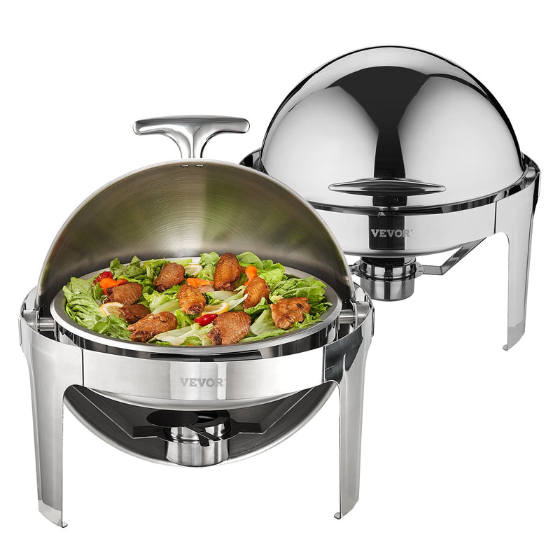 VEVOR Roll Top Chafing Dish 5.5L 2 Pack Stainless Steel Catering Warmer
