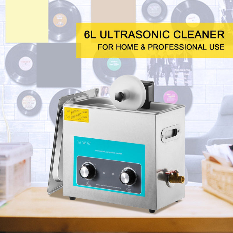 Ultrasonic Vinyl Record Cleaner 6L 40kHz Vinyl Ultrasonic Cleaning Machine Knob Control Record Ultrasonic Cleaner 4 Records Vinyl Sonic Cleaner Stainless Steel Tank with Mechanical Heater & Time
