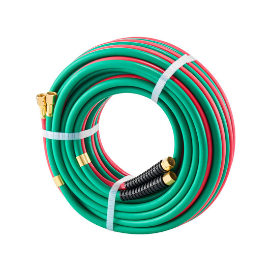 Oxygen Acetylene Hose, 1/4-Inch x 50FT Oxy Acetylene Hose with 9/16"-18 LH/RH B Fittings, R Grade Welding Torch Twin Hose with 300PSI Maximum Working Pressure for Cutting Soldering Brazing