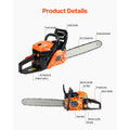 58 cc Gas Chainsaw, 508 mm Gas Powered Chainsaw, 2.0 kW Power Chain Saw with Non-Slip Handle, Gas-Powered Chainsaws with Dual Fuel Tanks, For Wood Cutting, Tree Trimming, and Land Clearing