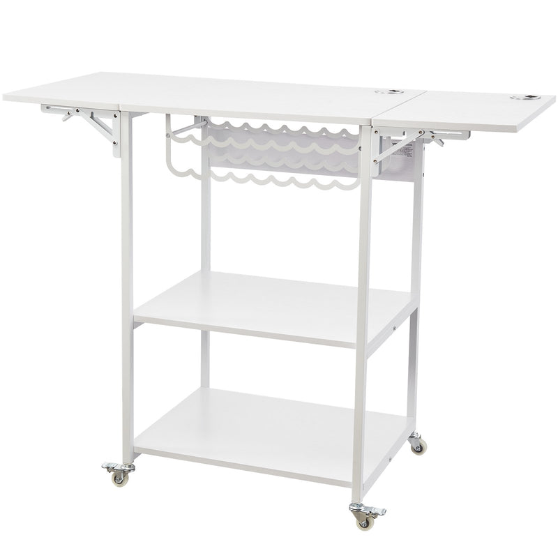 Heat Press Stand 3-Tier Foldable Wheeled Table White