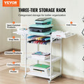 Heat Press Stand 3-Tier Foldable Wheeled Table White