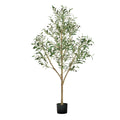 150cm Artificial Olive Tree with Black Pot, Tall Fake Tree with Natural Wood Trunk & Realistic Green Leaves and Fruits, Indoor Faux Plant for Home, Office, Living Room, Corner Decor