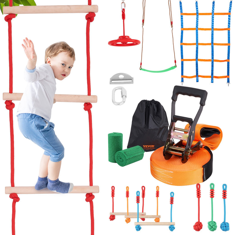 Ninja Warrior 15.24m Slackline 500lbs Capacity 10 Obstacles Outdoor