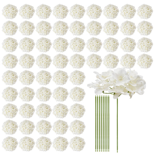 Artificial Flowers 105pc White Silk Hydrangea Fake Stems Bulk DIY