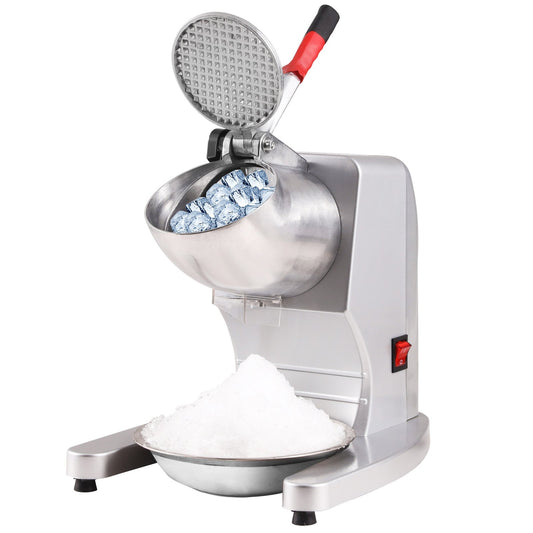 Ice Crushers Machine, 220lbs Per Hour Electric Snow Cone Maker with 4 Blades, 300W Electric Ice Crusher with Cover and Bowl for Home and Commercial Use, Silver