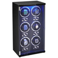 Watch Winder 6 Watches Automatic Japanese Motor LED Black PU