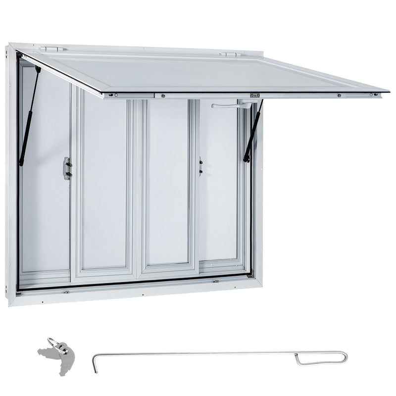 Concession Window, 91.4 x 91.4 cm Aluminum Alloy Food Truck Service Window with 4 Horizontal Sliding Screen Windows & Awning Door & Drag Hook, Serving Window for Food Trucks Concession Trailers