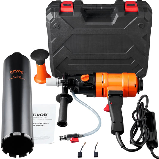 Diamond Core Drill 4in 1500W Wet Concrete Handheld 1100-2400RPM