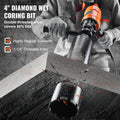 Diamond Core Drill 4in 1500W Wet Concrete Handheld 1100-2400RPM
