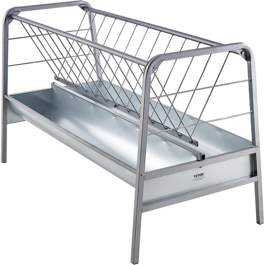 Livestock Hay Feeder, 2 in 1 Grain & Hay Feeder, 80-Gallon Capacity Pasture Feeder, 59" Long Goat Hay Feeder with Deeper Feeding Pan, Heavy Duty Steel Grain & Hay Holder for Sheep Farms Sheds