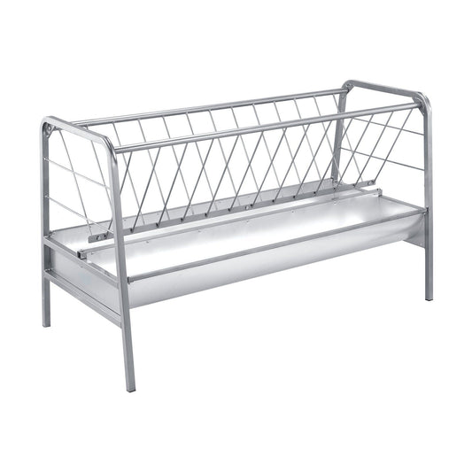 Livestock Hay Feeder, 2 in 1 Grain & Hay Feeder, 300L Capacity, 147 cm Long Goat Pasture Feeding with Deeper Feeding Pan, Heavy Duty Steel Grain Holder for Sheep Sheds, Farms, Horse Barns, Yards