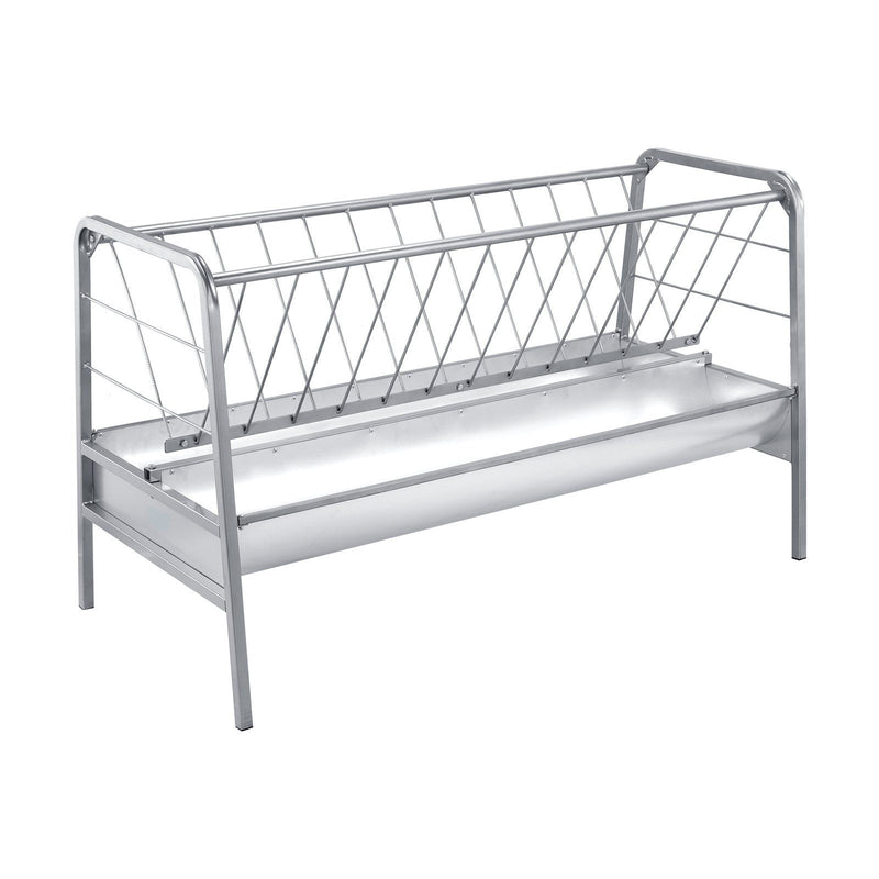Livestock Hay Feeder, 2 in 1 Grain & Hay Feeder, 300L Capacity, 147 cm Long Goat Pasture Feeding with Deeper Feeding Pan, Heavy Duty Steel Grain Holder for Sheep Sheds, Farms, Horse Barns, Yards