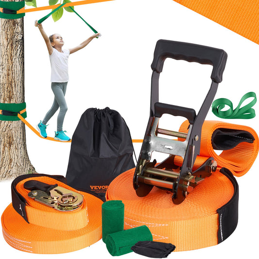 Slackline Kit 18.3m Training Line Tree Protectors Arm Trainer Bag