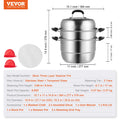 Steamer Pot 28cm 8.5QT Stainless Steel 3-Layer with 2 Grids Lid