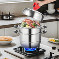 Steamer Pot 28cm 8.5QT Stainless Steel 3-Layer with 2 Grids Lid