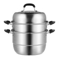 Steamer Pot 28cm 8.5QT Stainless Steel 3-Layer with 2 Grids Lid