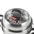 Steamer Pot 28cm 8.5QT Stainless Steel 3-Layer with 2 Grids Lid
