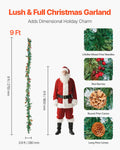 Christmas Garland 2750mm with Lights Faux Greenery Berry Pine