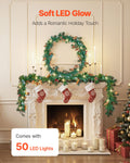 Christmas Garland 2750mm with Lights Faux Greenery Berry Pine