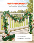 Christmas Garland 2750mm with Lights Faux Greenery Berry Pine