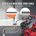 Drain Auger 75FT 3/8 Inch Manual Feed 4 Cutters Cleaner Machine