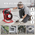 Drain Auger 75FT 3/8 Inch Manual Feed 4 Cutters Cleaner Machine