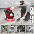 Drain Cleaner Machine Auger 50FT 1/2in Manual Feed 4 Cutters