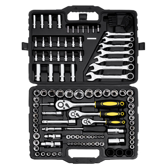 121pc Mechanics Tool Set 1/4" 3/8" 1/2" Drive Socket SAE Metric