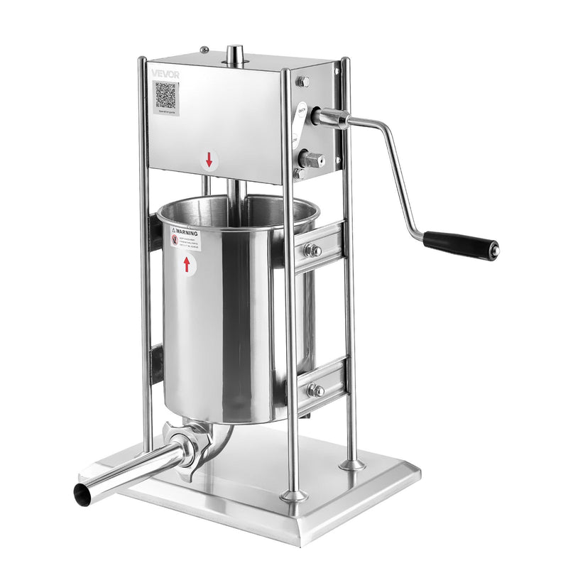 Manual Sausage Stuffer 10L Dual-Speed Stainless Steel 5 Tubes