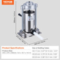 Sausage Stuffer 2L Vertical Manual Machine 304 Stainless Steel 2 Tubes