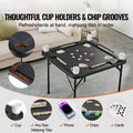 Mahjong Table, Square 4 Player Folding Card Table with 4 Cup Holders & 4 Chip Trays, Portable Domino Game Table with 1 Set of Dominoes for Mahjong Poke Puzzles, 90 x 90-inch, Black