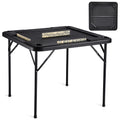 Mahjong Table, Square 4 Player Folding Card Table with 4 Cup Holders & 4 Chip Trays, Portable Domino Game Table with 1 Set of Dominoes for Mahjong Poke Puzzles, 90 x 90-inch, Black