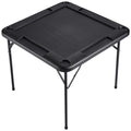 Mahjong Table, Square 4 Player Folding Card Table with 4 Cup Holders & 4 Chip Trays, Portable Domino Game Table with 1 Set of Dominoes for Mahjong Poke Puzzles, 90 x 90-inch, Black