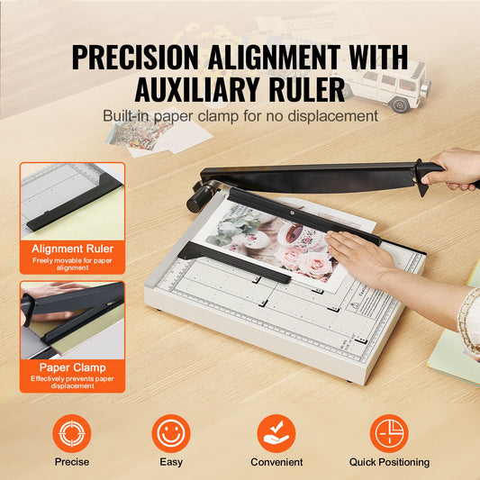 Paper Cutter, Guillotine Trimmer, 381 mm Cut Length, 16 Sheets Capacity, Heavy Duty Guillotine Paper Cutter with Guard Rail/Blade Lock for Cardstock/Cardboard, Paper Trimmer for Home Office