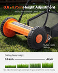 Push Reel Lawn Mower 35cm 5 Blade Manual Grass Catcher 15-45mm