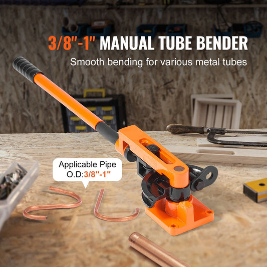 Pipe Tube Bender, 3/8" to 1" OD Manual Pipe Tube Bender with 7 Bending Dies, 180° Copper Aluminum Pipes Bending Tools for HVAC Air Conditioning Refrigerator Auto Repair