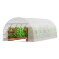 Tunnel Greenhouse 19.4x9.7x6.5ft Hoop House White PE Cover Roll-up Door