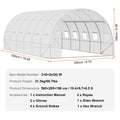 Tunnel Greenhouse 19.4x9.7x6.5ft Hoop House White PE Cover Roll-up Door