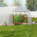 Tunnel Greenhouse 19.4x9.7x6.5ft Hoop House White PE Cover Roll-up Door