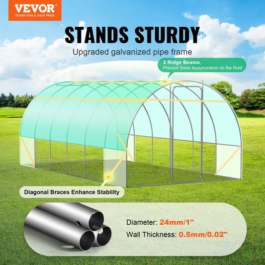 Walk-in Tunnel Greenhouse 19.4x9.7x7.4ft Steel Frame PE Cover