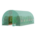 Walk-in Tunnel Greenhouse, 19.4x9.7x7.4 ft Hoop House Greenhouse Tunnel, Plant Hot House with Galvanized Steel Frame, Green PE Cover, Swing Door and 12 Roll-up Windows for Outdoor