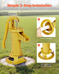 Hand Pitcher Water Pump Cast Iron 25ft Lift Yellow Antique Garden